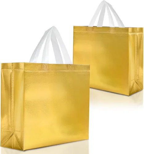 Miniatura 19 de Nush Nush Bolsas de regalo negras y doradas de tamaño mediano, juego de 12 bolsas de regalo reutilizables con asa