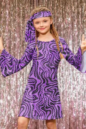 Miniatura 4 de BesserBay Vestido de baile de lentejuelas con lentejuelas y diadema para niña de los años 70, de 4 a 14 años