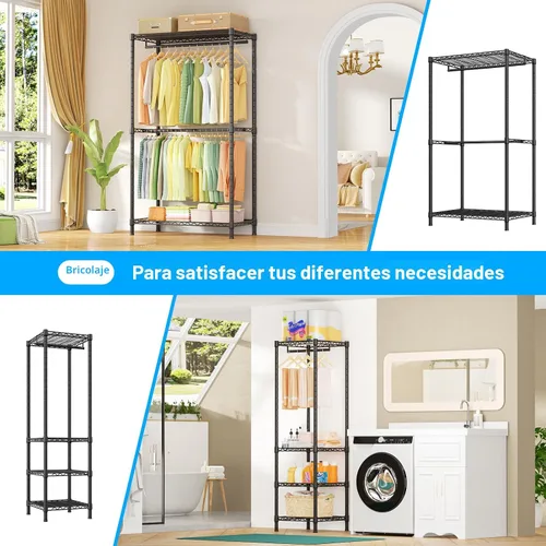 Miniatura 6 de Ulif Perchero E10 (Con Barra Colgante Extensible) Percheros Independientes para Colgar Ropa, Sistema Organizador de Armario Ajustable, Perchero