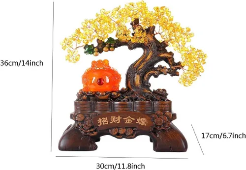 Miniatura 2 de Figuras, estatuas/adornos de Feng Shui, decoración de árbol de dinero de cristal de sapo dorado que atrae riqueza y buena suerte, decoración