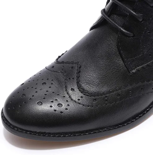 Miniatura 3 de Mona flying Botas Oxford de cuero cómodas con cordones para mujer, botas de tobillo de alta moda, botas de combate de tacón bajo