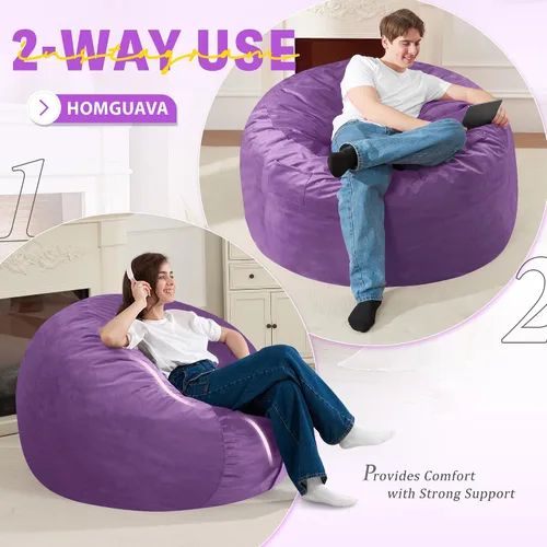 Miniatura 5 de Homguava - Sillón puff de 3 pies Sillón estilo puff grande de 3 pulgadas con relleno de espuma viscoelástica, sofá suave con funda de terciopelo