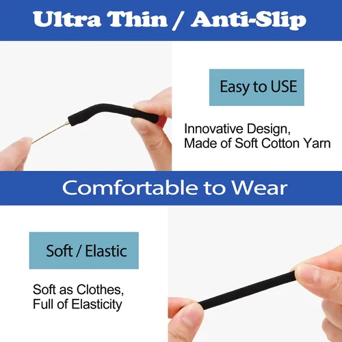 Miniatura 3 de Cojín de Oreja para Gafas de Tela de Algodón Tejido Suave Mejorado, Puntas de Patillas de Gafas Elásticas Antideslizantes Cómodas Retenedor