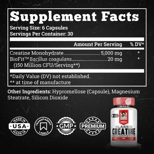 Miniatura 9 de Old School Labs Monohidrato de creatina micronizada de 5000 mg con probiótico BioFit™ - Sin hinchazón post-recuperación para hombres y mujeres Apoya