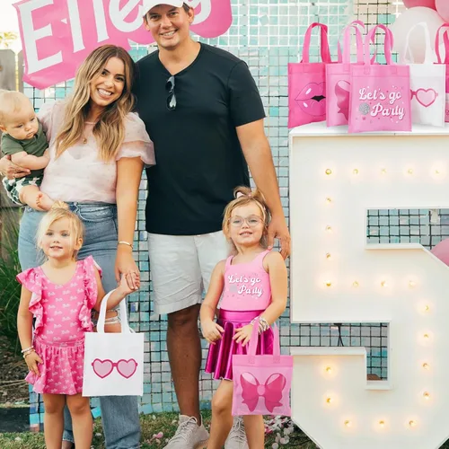 Miniatura 7 de FHzytg 20 bolsas de regalo de fiesta rosa para niñas, bolsas de dulces de princesa rosa intenso, bolsas de regalo, bolsas de regalo para fiestas