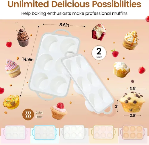 Miniatura 2 de Molde de silicona para magdalenas jumbo con marco metálico, molde grande para pastelitos antiadherente de silicona de grado alimenticio, con asas, 6