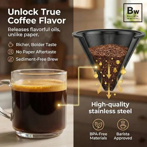 Miniatura 4 de Barista Warrior Filtros para verter – Compatible con Chemex, Hario V60 y cafeteras populares – Acero inoxidable reutilizable – Los mejores