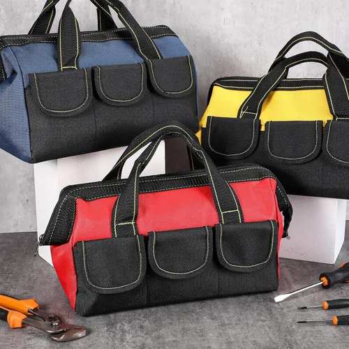 Miniatura 6 de Sanwuta Paquete de 3 Bolsas de Herramientas para Hombres con Fondo Duro Impermeable, Bolsa de Herramientas de Servicio Pesado con Boca Ancha Tipo