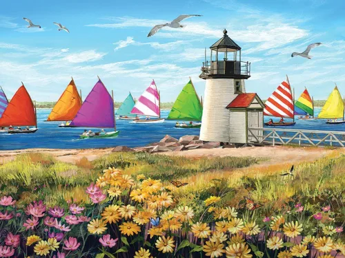 White Mountain Rompecabezas de 500 piezas para verano, playa, velero, con piezas grandes, regalo para adultos y familia, de 18 x 24 pulgadas, flota