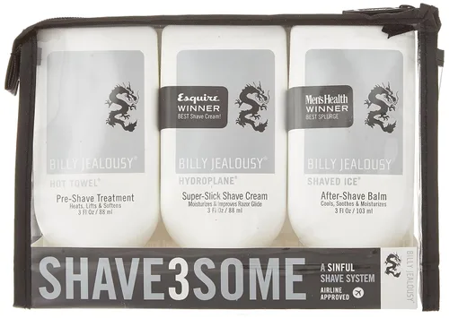 Miniatura 2 de Billy Jealousy Shave3some Trio - Kit de afeitado de tamaño de viaje para hombres con calentamiento preafeitado, crema de afeitado súper resbaladiza
