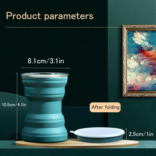Miniatura 2 de Vaso de viaje plegable de silicona, paquete de 2 vasos de silicona plegables de 10.8 fl oz con tapa, juego de vasos expandibles, taza reutilizable