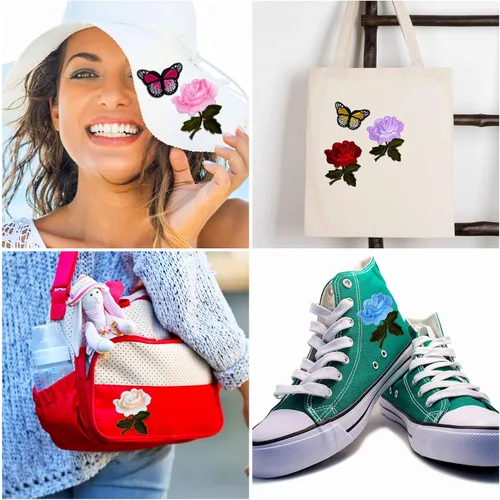 Miniatura 6 de 14 parches bordados de flores de rosas y mariposas para planchar para coser en parches de mariposa, parches de apliques de rosas para chaqueta