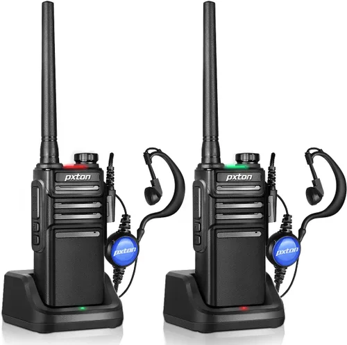 pxton 999S Walkie Talkies recargables para adultos de largo alcance con auriculares actualizados y estación de carga, radios de mano GMRS de dos