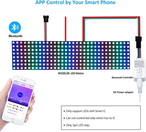 Miniatura 4 de Sp110 - Controlador LED Hue Ws2812b, paquete de 4 unidades Sp110e LED Bluetooth Ws2811 controlador 5-24V, aplicación iOS/Android, control remoto