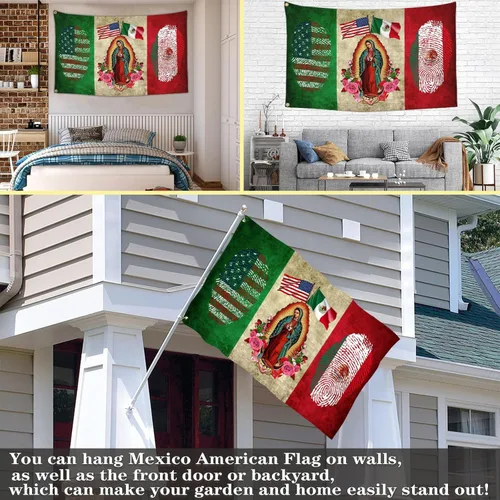 Miniatura 4 de Bandera de México – Bandera de la amistad de Estados Unidos de doble cara con Virgen María – 3 x 5 para exteriores patriótica mexicana americana
