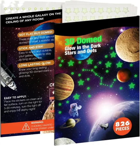 Miniatura 7 de Calcomanías de pared de estrellas y luna que brillan en la oscuridad, 252 puntos en 3 tamaños para techo/paredes, perfecto para regalo de cumpleaños