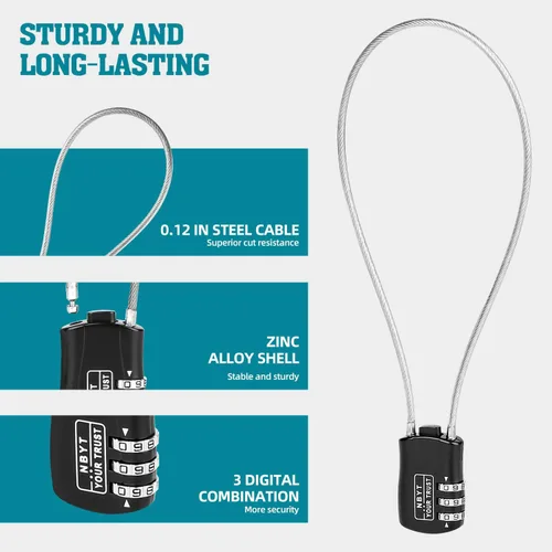 Miniatura 2 de Cerradura de cable de cuerda de alambre con código reiniciable, aleación de zinc, mini cerradura combinada para casco, equipaje, esquí, snowboard