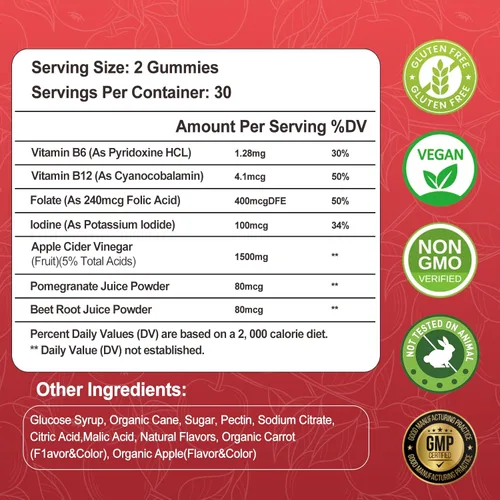 Miniatura 2 de Paquete de 2 gomitas Keto de vinagre de sidra de manzana, suplemento de dieta de gomitas Keto ACV, gomitas avanzadas de 1500 mg ACV con folato, B12