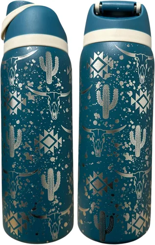 Miniatura 24 de Botella de agua de acero inoxidable de 40 oz taza Longhorn Bottle Bull Tumbler Cow Gift Western Water Bottle Cup (24oz Cream(90)-Longhorn (D35))