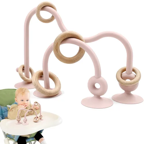 Miniatura 9 de Juguetes sensoriales de succión para silla alta para bebés de 12 a 18 meses, cuerda de silicona de grado alimenticio con lazo de roble, juguete Rosa