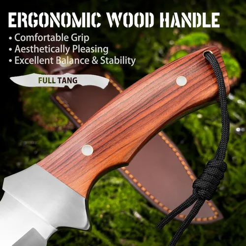 Miniatura 3 de NedFoss Cuchillo de supervivencia de 13 pulgadas con funda, cuchillos de campamento de hoja grande de 7 pulgadas con mango de palisandro, cuchillo