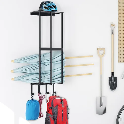 Miniatura 5 de Estante de almacenamiento para sillas de camping para la pared del garaje, estante de almacenamiento para sillas de camping de metal con soporte
