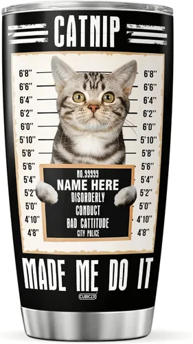 CUBICER Vaso personalizado con diseño de gato americano de pelo corto con tapa, divertidos regalos de Navidad para mujeres, hombres, adultos,
