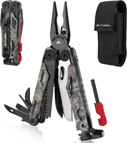 Miniatura 10 de FLISSA Multiherramienta, cuchillo de bolsillo multiherramienta 15 en 1 con funda, alicates multiherramienta EDC de acero inoxidable para hombres