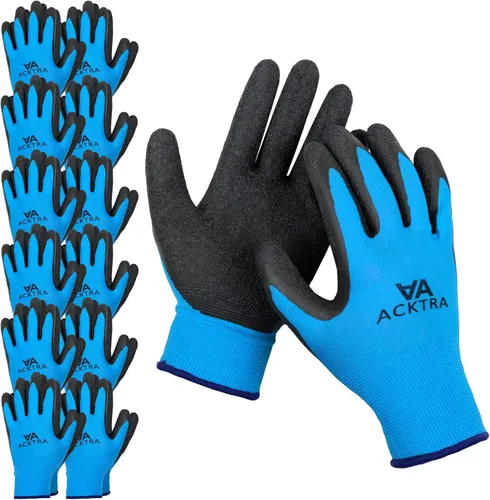 ACKTRA Guantes de Trabajo de Seguridad de Nylon Recubierto 12 Pares, Puño de Muñeca de Punto, Multiusos, para Hombres y Mujeres, WG008 Poliéster