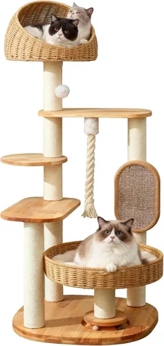 Miniatura 11 de Árbol de madera para gatos grandes, torre alta para gatos con poste rascador para gatos de interior, condominio para gatos de varios niveles