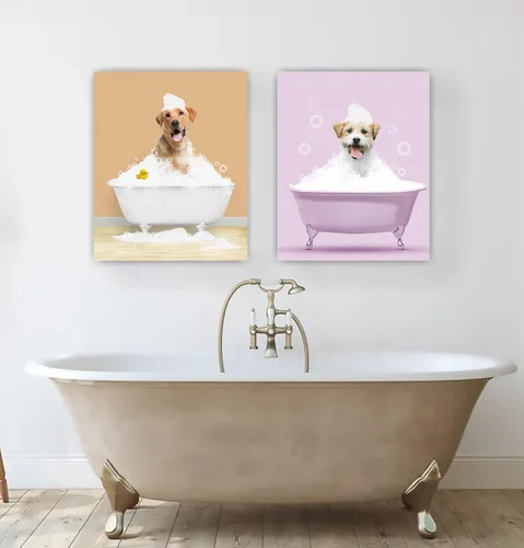 Miniatura 5 de Fotos personalizadas de mascotas en lienzo para pared Arte de baño personalizado Lindo perro gato en bañera Impresiones, divertidos animales Foto
