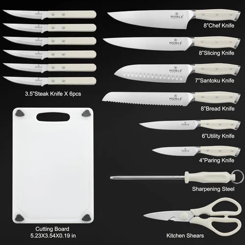 Miniatura 2 de N NOBLE FAMILY Juego de bloque de cuchillos para cajón, juego de 16 piezas de cuchillos de cocina con bloque de madera, juego de cuchillos de corte