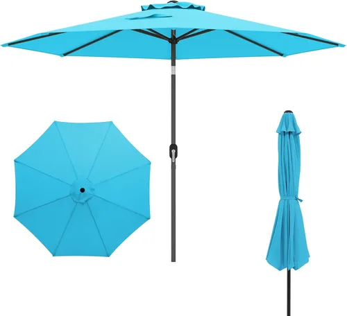 Miniatura 11 de HAPPYGRILL 9FT Patio Umbrella Outdoor, Outdoor Table Umbrella w/Push Button Tilt and Crank,Sturdy Ribs, Sun Canopy Market Umbrellas for Patio Pool