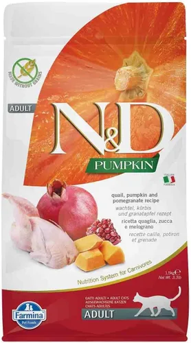 Farmina N&D, receta de calabaza y codorniz de calabaza, comida seca para gatos adultos, 3.3 libras