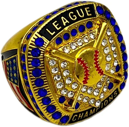 Descuento Anillos deportivos HOME PLATE LEAGUE CHAMPION RING — CUERPO ORO, PIEDRA AZUL Artículo 5-34, Claro, Azul, Oro, Aleación, madera, zinc, oro,