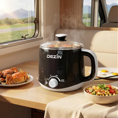 Miniatura 7 de Dezin Olla eléctrica para fideos rápidos, olla eléctrica de acero inoxidable de 1.6 litros, perfecta para ramen, huevo, pasta, albóndigas, sopa