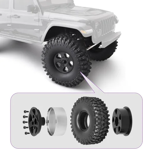 Paquete de 4 ruedas y neumáticos Beadlock de 1.9 pulgadas para Traxxas TRX4 SCX10 Gen 8 1/10 Escala RC Crawler Car Truck (llantas negras)