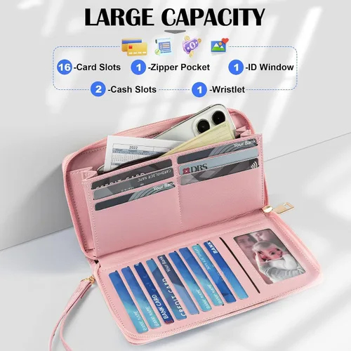 Miniatura 51 de Chelmon - Monedero para mujer de cuero genuino con bloqueo de señal RFID, para tarjetas de crédito