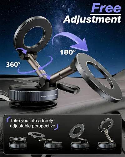 Miniatura 5 de Soporte magnético de teléfono al vacío para automóvil, soporte magnético fuerte de 2800 gf, ventosa ajustable y reforzada de 360°