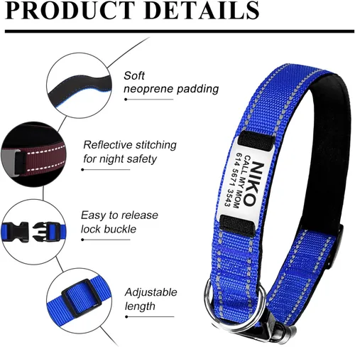 Miniatura 4 de Collares de perro personalizados con placa de nombre, etiquetas de identificación grabadas con collar de nailon reflectante, collar de neopreno