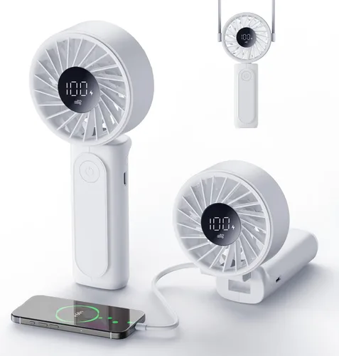 Miniatura 13 de Peiyuu Ventilador portátil, recargable de 4000 mAh, mini ventilador de escritorio plegable de 180° con 6 velocidades de viento, pantalla digital