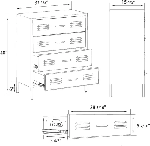 Miniatura 2 de LCAOPC Cómoda de metal negro con 4 cajones para dormitorio, cómoda para armario, aparadores de dormitorio con cajones, aparadores de metal y cajones
