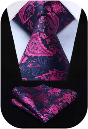 Miniatura 215 de HISDERN Corbatas para hombre, corbata de cachemira y bolsillo cuadrado tejido clásico floral para hombre, corbata de fiesta de boda