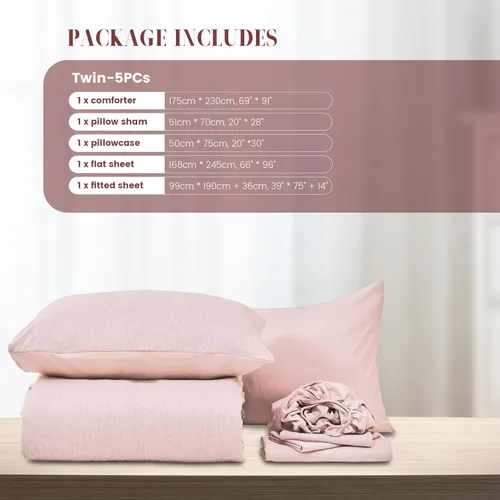 Miniatura 5 de DECMAY Juego de edredón beige de 5 piezas, tamaño individual/individual XL, suave para todas las estaciones, juego de ropa de cama en una bolsa