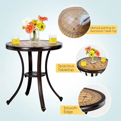 Miniatura 5 de Giantex Juego de 3 piezas de patio bistró, mesa y sillas de patio de aluminio fundido con pies ajustables, sillas de comedor al aire libre y juego