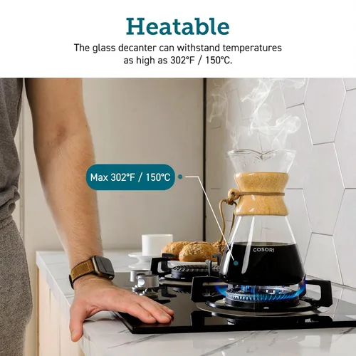 Miniatura 7 de COSORI Hervidor eléctrico de cuello de cisne inteligente Bluetooth con control de temperatura variable, negro y cafetera para verter sobre con acero