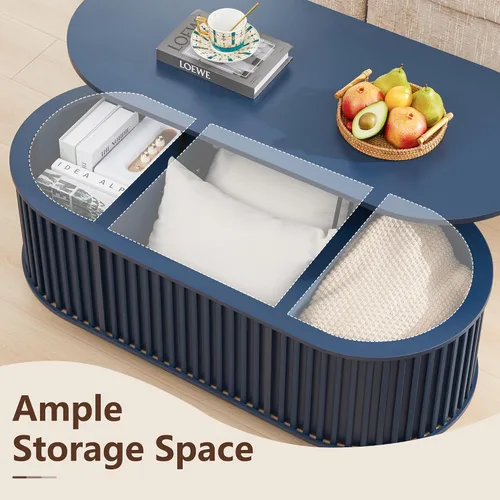 Miniatura 4 de Mesa de Centro Ovalada con Tapa Elevable y Almacenamiento, 43.3" Mesa Central Moderna de Mediados de Siglo con Compartimento Oculto, Mesa de Comedor