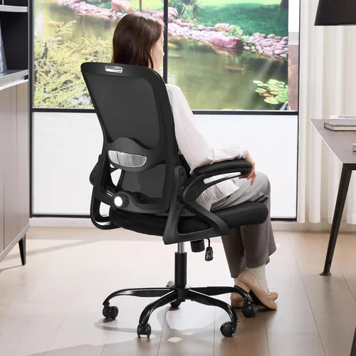 Silla de oficina ergonómica, silla de oficina de malla con soporte lumbar, silla de escritorio de respaldo medio con brazos abatibles, cómoda silla