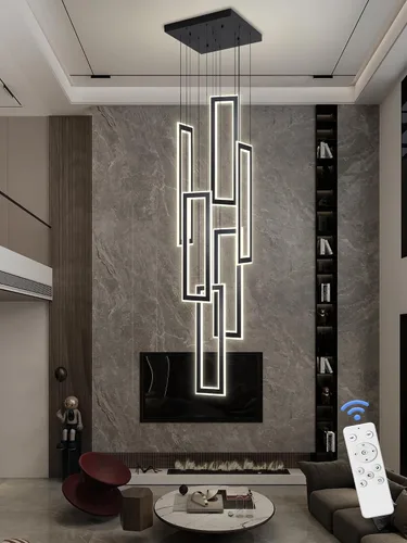 Miniatura 10 de ykolupty Moderno candelabro LED ajustable colgante negro lámpara colgante 3 luces rectangulares candelabros para cocina, escalera de isla comedor
