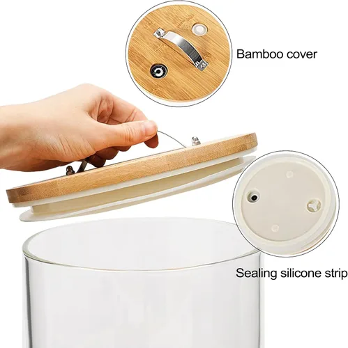 Miniatura 6 de Dispensador de arroz de 5 L, cubo de vidrio dispensador de granos, dispensador de cereales para cocina y organización de despensa, recipiente grande